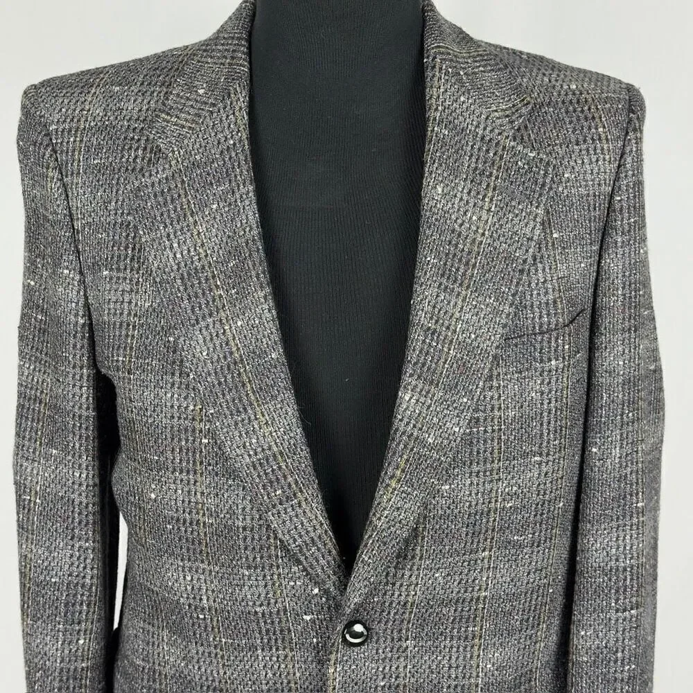 Vintage Ratner Beverly Hills Plaid Heathered Silk Sports Coat -‎ Mens XL